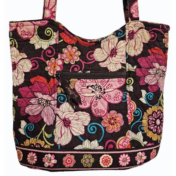 Vera Bradley Libby Purse Shoulder Tote Bag in Mod Floral Pink Brown 2007 Retired - Picture 2 of 12